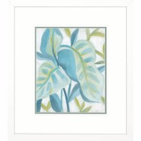 33" x 29" Aqua Tropical Leaves 1 Framed Print Under Glass