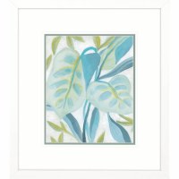 33" x 29" Aqua Tropical Leaves 2 Framed Print Under Glass