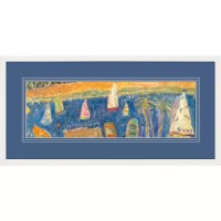 15" x 31" Multicolor Sailboats With Palm Trees Framed Coastal Print Under Glass