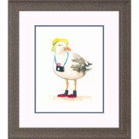 22" x 19" Seagull With a Camera Framed Coastal Print Under Glass