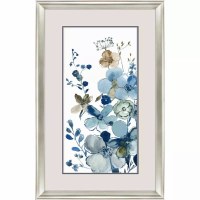 33" x 21" Big Blue Flowers Framed Print Under Glass