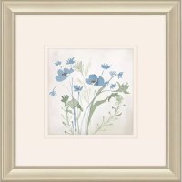 12" Sq Blue Thick Stem Wildflowers Framed Print Under Glass