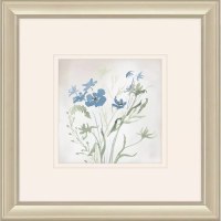 12" Sq Blue Thin Stem Wildflowers Framed Print Under Glass