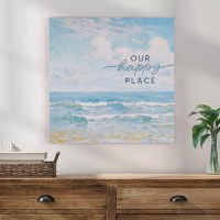 20" Sq "Our Happy Place" Coastal Canvas Wall Art Plaque