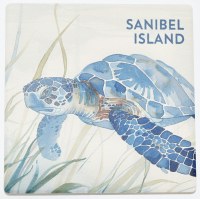 4" Sq "Sanibel Island" Blue Sea Turtle Coastal Ceramic Coaster