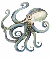 17" x 16" Blue and Green Capiz Octopus Coastal Wall Art Plaque