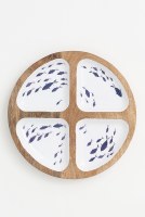 11" Round Four Compartment Blue Fish Wood Dish