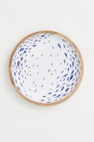 12" Round Blue Fish Wood Low Bowl