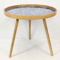 24" Roud Blue and White Fish Wood End Table