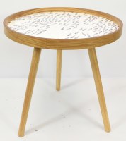 20" Roud White and Blue Fish Wood End Table