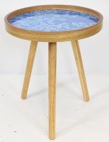 16" Roud Blue and White Fish Wood End Table