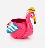 7" Pink Metal Flamingo Pot