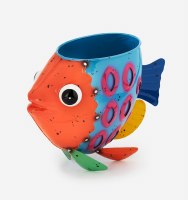 8" Multicolor Metal Fish Pot