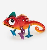 12" Orange and Multicolor Metal Lizard Statue