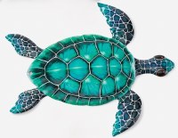 10" x 11" Teal Sea Turtle Coastal Metal Wall Art Plaque