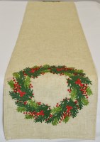 72" Red Berries and Pine Wreath Christmas Table Runner