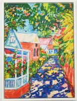 32" x 24" Tropical House Walkway Coastal Canvas in a White Frame