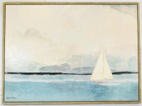 44" x 59" White Sailboat on the Horizon Coastal Canvas in a Distressed Wood Frame