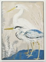 34" x 24" Two Coastal Birds Canvas in a White Frame