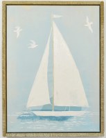 32" x 24" White Sailboat on Light Blue Coastal Canvas in a White Frame