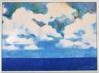 44" x 60" White Clouds and Blue Water Coastal Canvas in a White Frame