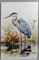 24" x 36" Blue Heron Standing in the Water With Lilypads Coastal Canvas