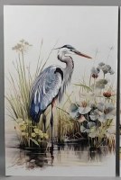 24" x 36" Blue Heron Standing in the Water Coastal Canvas