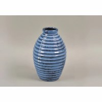 9" Blue Porcelain Ribbed Vase