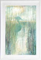 44" x 32" Green Heron 1 Coastal Gel Textured Print in a White Frame