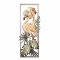 46" x 16" Two Wood Flamingos and a Metal Sun Framed Coastal Wall Art Plaque MM950