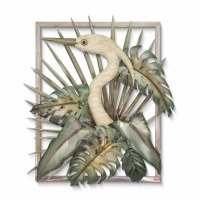 27" x 23" Heron Head Facing the Left With Tropical Foliage Framed Coastal Metal Wall Art Plaque MM952