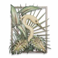 27" x 23" Heron Head Facing the Right With Tropical Foliage Framed Coastal Metal Wall Art Plaque MM953