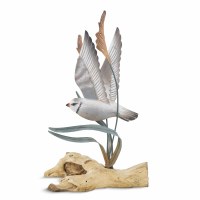 14" Piping Plover With Sea Oats on a Wood Base Coastal Sculpture