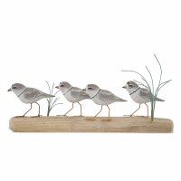 11" x 24" Four Piping Plovers on a Wood Base Sculpture