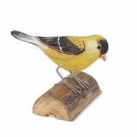 4" Goldfinch on a Wood Base Coastal Sculpture