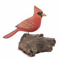 9" Cardinal on a Wood Base Coastal Sculpture