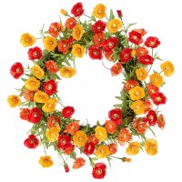 26" Round Faux Orange and Red Poppies Wreath