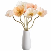 18" Faux Peach Poppies in a White Ceramic Vase