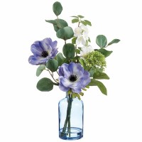 15" Faux Blue and White Flowers in a Glass Vase