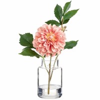 12" Faux Coral Dahlia in a Glass Vase