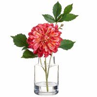 12" Faux Pink and Yellow Dahlia in a Glass Vase