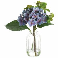 9" Faux Blue Hydrangea in a Glass Vase