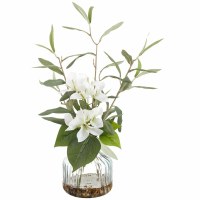 16" Faux White Bougainvillea in a Glass Vase