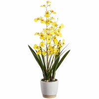 22" Faux Yellow Oncidium Orchid in a White Ceramic Pot