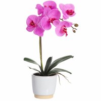 19" Faux Single Pink Phalaenopsis Orchid in a White Ceramic Pot