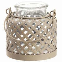 5" Taupe Metal Weave Wrapped Around a Glass Lantern