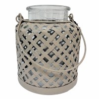 6" Taupe Metal Weave Wrapped Around a Glass Lantern