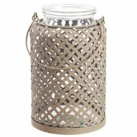 10" Taupe Metal Weave Wrapped Around a Glass Lantern