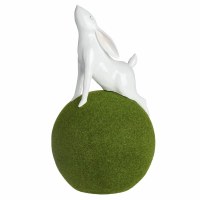 15" White Polyresin Bunny on a Green Faux Grass Orb