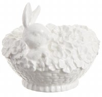 4" White Ceramic Bunny in a Low Basket Taper Candleholder